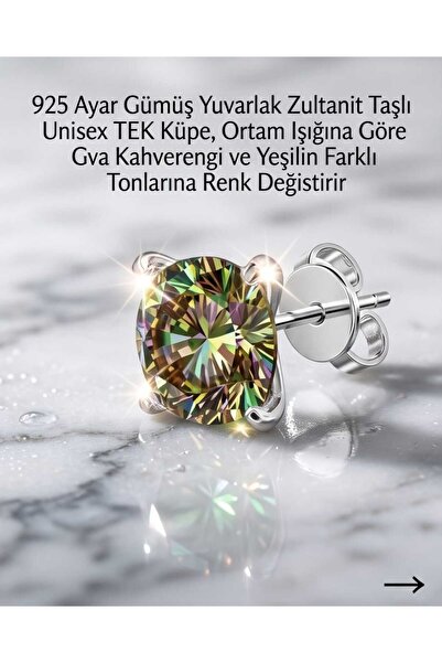 Lunexa 925 Ayar Gümüş Zirkon Taşlı Minimal Unisex Çivi Küpe 6mm TEK (GÖRSELDE...