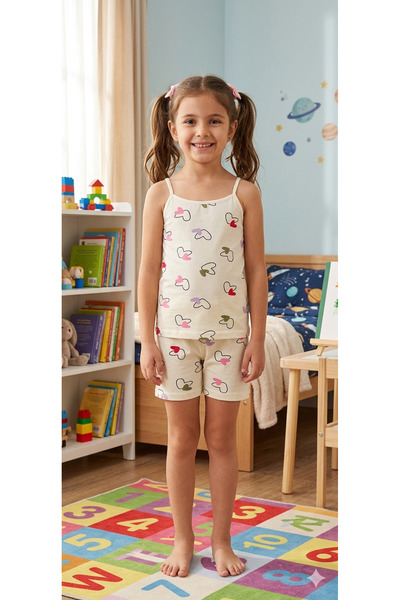 elmas kids Set boxer pentru fetiță, 100% bumbac, culoare ecru, cu model de inimă
