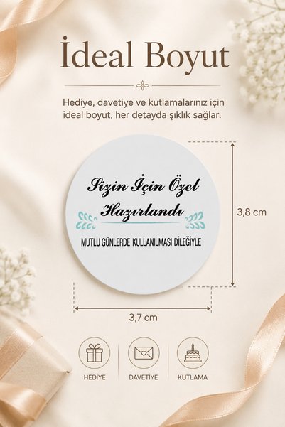 cabuk baskı Sticker, Round Cut, Custom Made for You, Use on Happy Occasions (3.7X3.7Cm) 210 Pieces