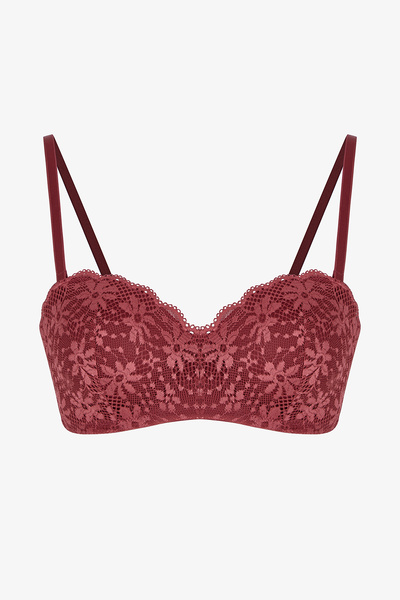 Penti Sutien cu sârmă din dantelă, fără bretele, Lotus, roșu burgundă