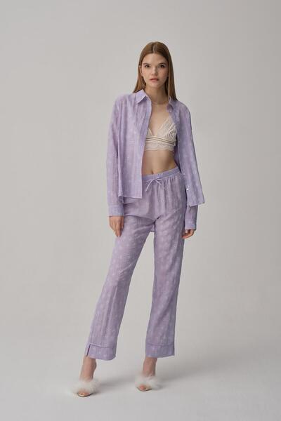 Pierre Cardin طقم بيجامة حريرية نباتية للنساء من براليتي - LX.25234 أرجواني فاتح