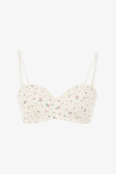 Penti Sutien cu sârmă din bumbac, fără bretele, cu model Pointel, Ecru Lotus