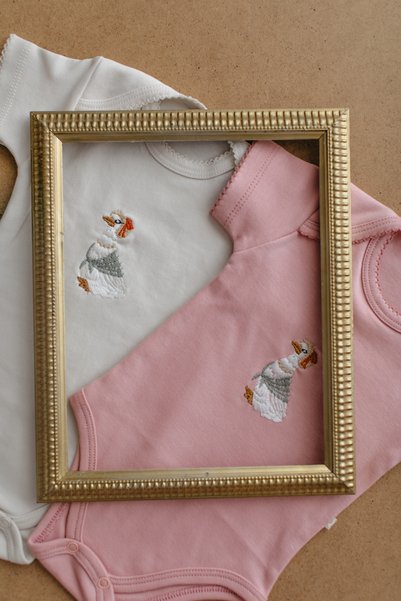 İLAYS Premium Embroidered Baby Short Sleeve Body with Snap Fasteners Set of 2