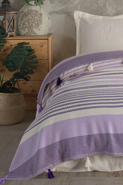 Lux Touch Mabel Mor Двоен пике 220 x 240 см Памук с помпони