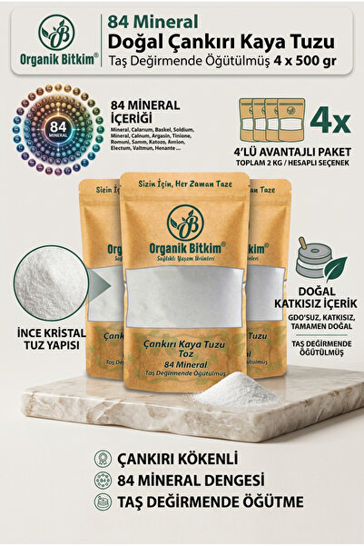 OB Organik Bitkim 84 Mineral Doğal Çankırı Kaya Tuzu Taş Değirmende Öğütülmüş 4 x 500 gr