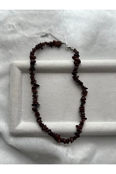 PelvedDesign Kahverengi Obsidyen Doğal Taş Çelik Kolye El Yapımı