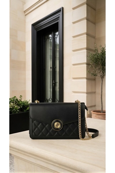 Guja Kadın Özel Tasarım Dairesel Gold Tokalı Kapitone Nakışlı Zincir Askılı O...