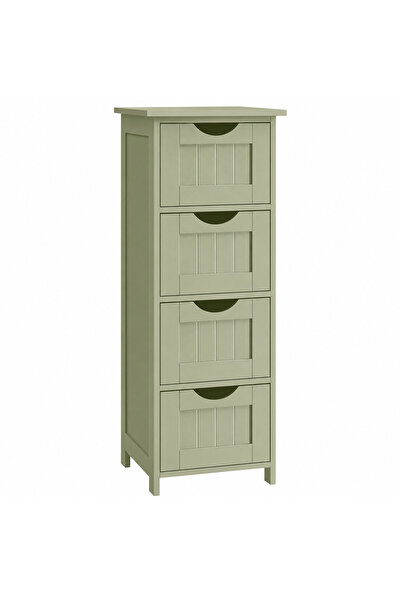 VASAGLE Dulap de baie cu 4 sertare, MDF, 30x30x82 cm, Verde laur
