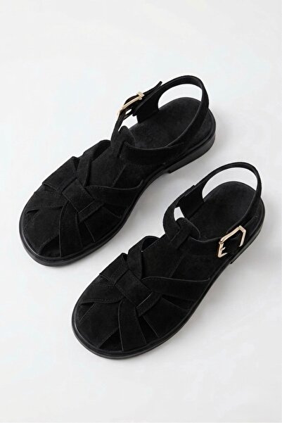 simplicity Sandale de damă din piele intoarsa neagra