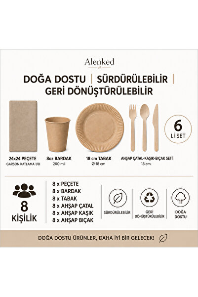 alenked Kraft Servis Serisi Parti Seti 8 Kişilik 6'lı Set