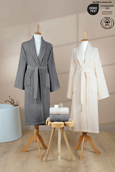 Ellaline Set de halate de baie cu dungi 4 piese 100% bumbac certificat pentru...
