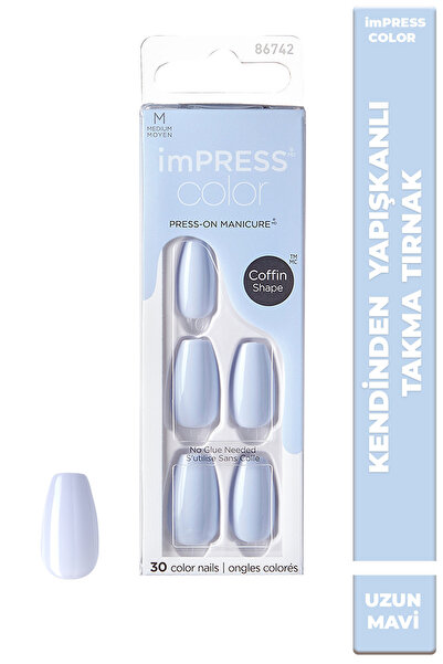 Impress Color Kendinden Yapışkanlı Takma Tırnak Uzun Mavi