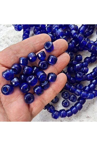 ella'nın çarşısı 15 Pieces of Oval Handmade Glass Navy Blue Beads with Wide H...