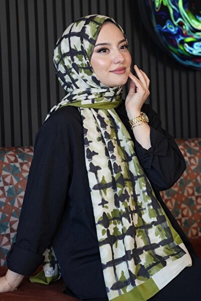 AFVENTE Batik Çizgi Desen Zeytuni Soft Pamuk Şal