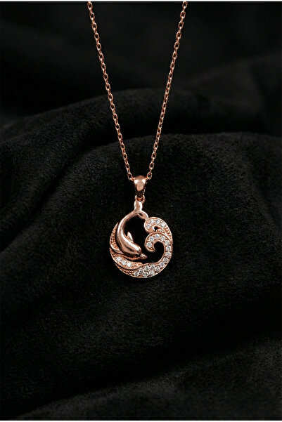 Roza Silver 925 Ayar Zirkon Taşlı Rose Yunus Balığı Gümüş Kolye
