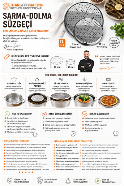 Transformacion 2'li Sarma Dolma Süzgeci, Paslanmaz Çelik Pişirme Altlığı, Yanmaz Yapışmaz Tencere Tabanı 719157
