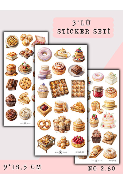 Else Craft 3'lü Pasta Tatlı Temalı Sticker 2.60 - Ajanda Planlayıcı Bullet Jo...
