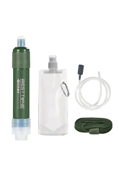 Choice1 Army Green Mini Camping Purification Water Filter Straw TUP Carbon Fi...