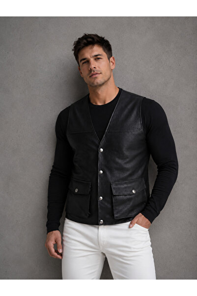 Velmora Leather Hakiki Erkek Deri Yelek