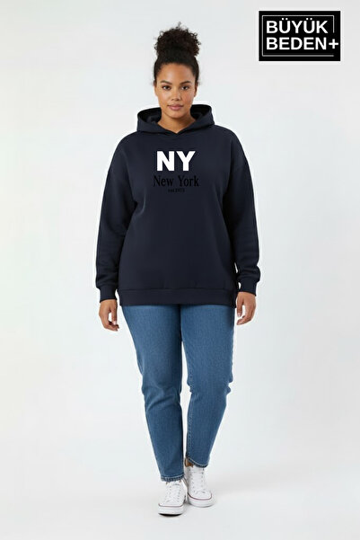 Süperlife Women's Plus Size Hooded Ny Newyork Printed Thin Swatshirt Spr26Bsw...