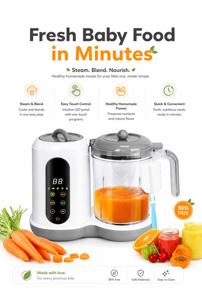 Cookware Bargain Shop جهاز تحضير طعام الأطفال 5 في 1 مع وظيفة التبخير والخلط ...