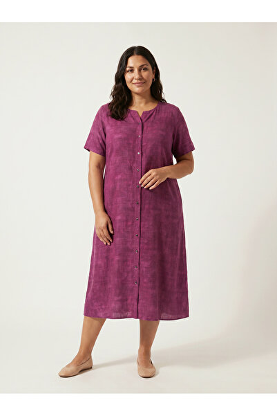 STORi Women's Plus Size Shirt Dress Viscose Fuchsia Buttoned Midi