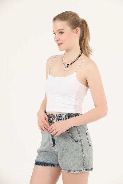 THIFF GYMWEAR Λευκό λουράκι από σχοινί Βαμβακερό Crop Bustier Tank Top