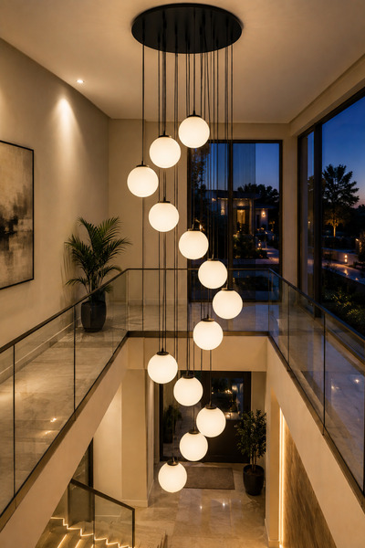 VENON 20 Sarkıtlı LOFT Tarz Tepsi Galeri Boşluğu Modern Avize BEYAZ Glop Camlı Villa-Otel Aydınlatma