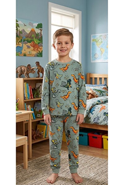elmas kids Σετ πιτζάμες για αγόρια 100% βαμβακερό πράσινο με σχέδιο δεινοσαύρ...