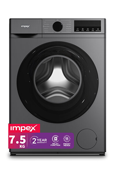 IMPEX 7.5Kg Front Load Washing Machine, 1200RPM, BLDC Inverter Motor, Grey, L...