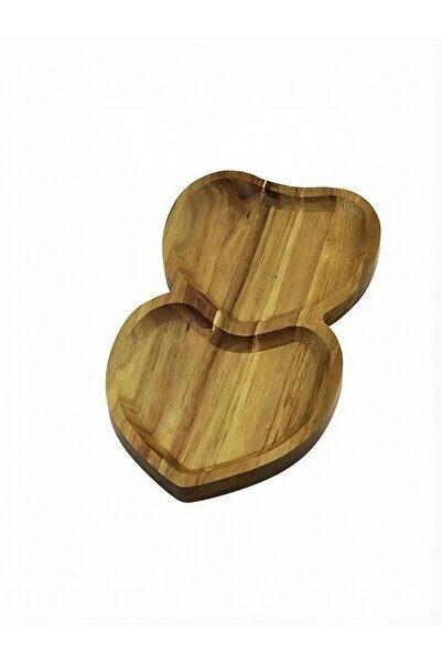 Go İthalat Acacia Heart-Shaped 2-Compartment Wooden Presentation Board 25X14X...