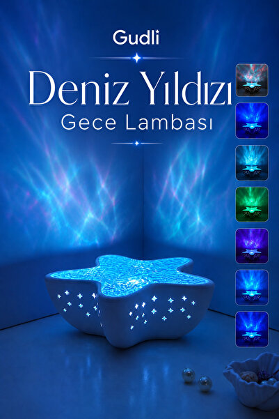 Gudli Deniz Yıldızı Okyanus Dalgası Projektör Gece Lambası 7 Renk 2000mAh Şar...