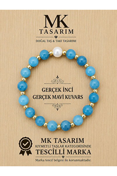 MK tasarım Real pearl - blue quartz stone bracelet mk.7000.807 - comfort - ca...