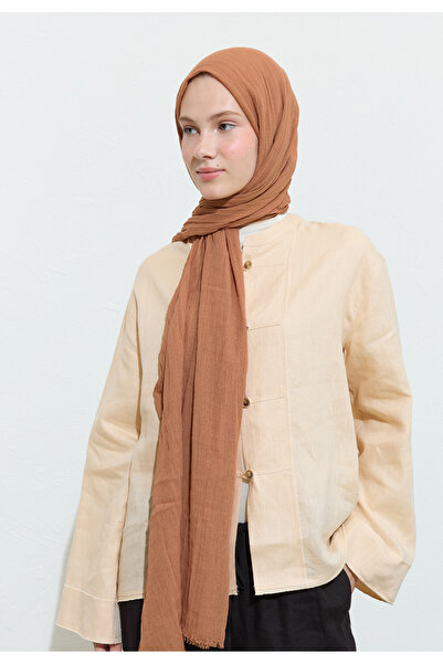 Freshscarfs Pamuklu Keten Şal Peach Crumble