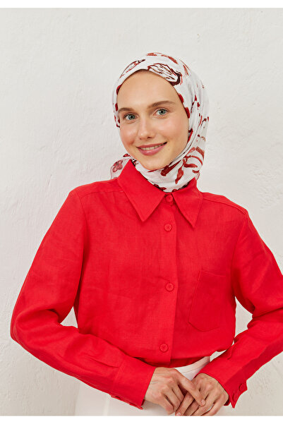 Freshscarfs Kızıl Amore Desen Pamuk Vual Eşarp