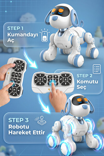 indirimsevinci Akıllı Robot Köpek Oyuncak Uzaktan Kumandalı Müzikli Dans Eden Işıklı Şarjlı Robot