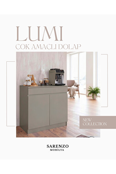 Sarenzo Lumi Çok Amaçlı Dolap Mutfak Dolabı Kahve Köşesi (Kum Beji)