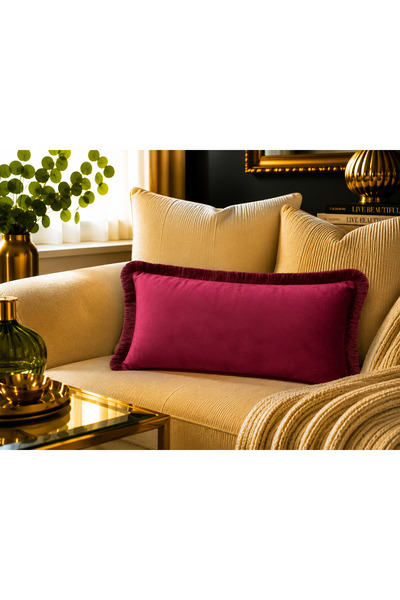 Fabricland İthal İpek Kadife VİŞNE ÇÜRÜĞÜ RENK PÜSKÜLLÜ KIRLENT KILIFI 30x50