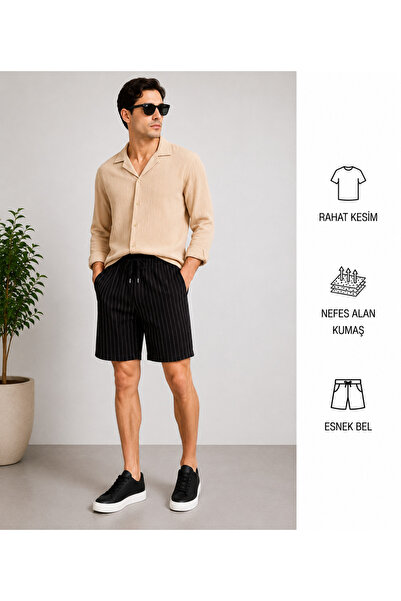 WENMİNG Bürümcük Crinkle Fabric Summer Men's Shirt and Crepe Shorts Top and B...