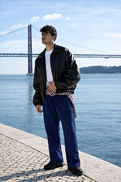 DAMGA JEANS Pantaloni de in pentru bărbați, cu talie elastică, Jogger, bleumarin