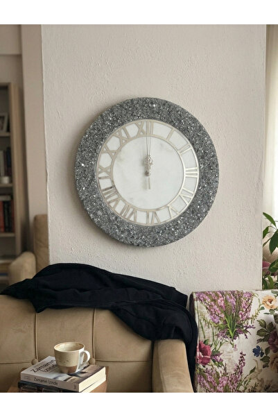 Home Duvar Saati 35 cm - Epoxy Modern Gri Renk - El Yapımı Duvar Saati