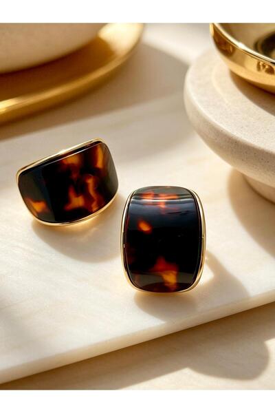 ayoljewelry Curved Formed Coffee & Gold Steel Earrings
