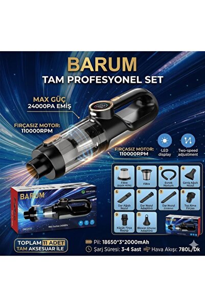 Barum MAX SUCTİON ECO-DESİGN şarjlı Fön ve çok güçlü vakkum 24000PA