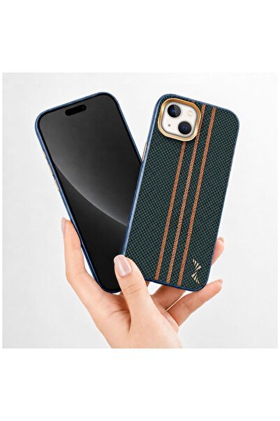 Zebana Apple iPhone 13 Uyumlu Kılıf Goldrix Karbon Fiber M-Safe Kılıf Lacivert