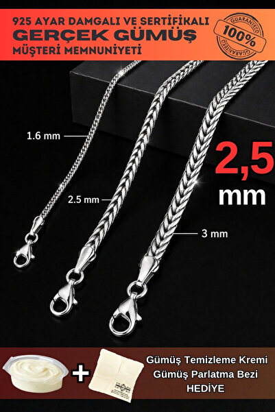 OSMANLI GÜMÜŞ 2.5mm Kalın Tilki Kuyruğu Gümüş Erkek Kolye Zincir