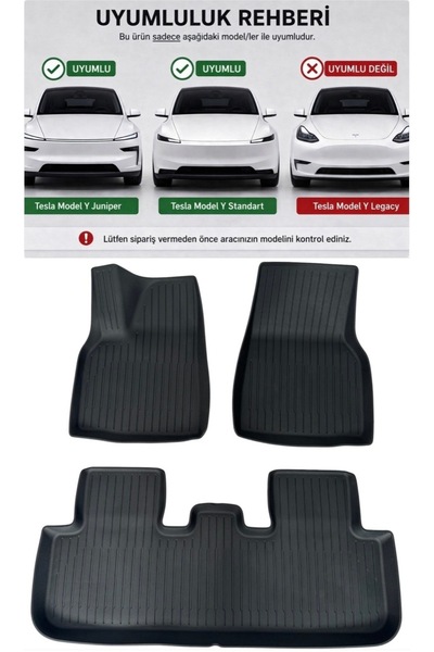 Tesla Model Y Juniper ve Standart Uyumlu TPE Premium Enjeksiyon Paspas Seti Kokusuz Havuzlu 3'lüSet