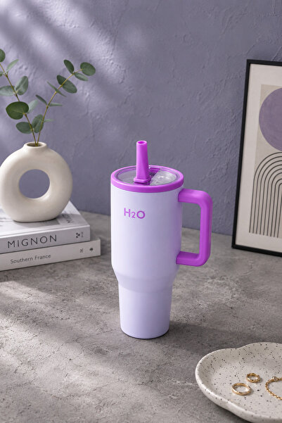 H2O Termos Kupa Bardak Pipetli Paslanmaz Çelik 900 ml | Mor