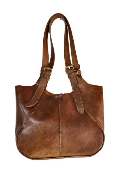 aysefe Genuine Leather Handmade Women's Shoulder Bag with Zippered Organizer