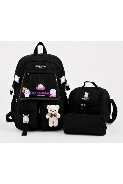 Kingston Hill Kawaii Kore Tarzı İlkokul Çantası 3'lü Set ( Folyolu Beslenme +...