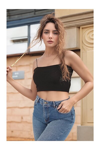 Cotton Mood 23254278 Camisole Thin Strap Topical Blouse Black